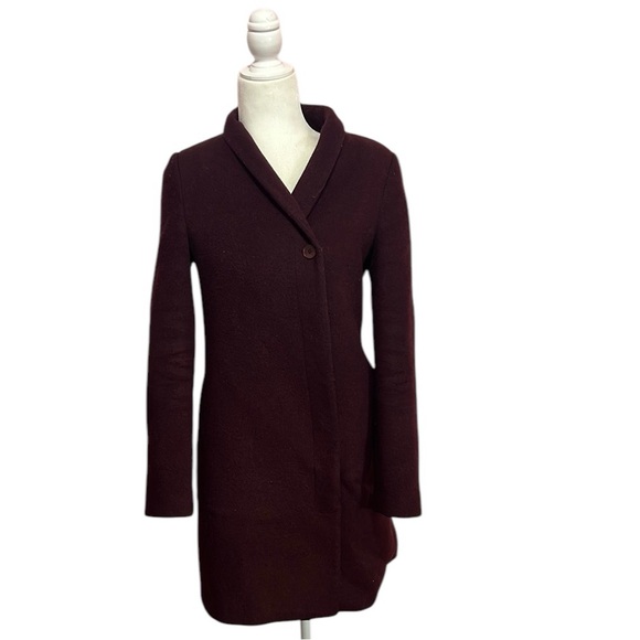 Oak + Fort Burgendy Wool Blend Button Down Winter Coat. Size S - Picture 1 of 10